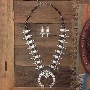 Faux white squash blossom and earring set